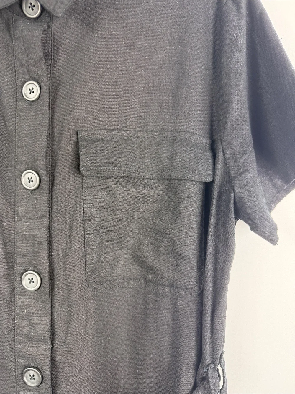 Matty M Black Linen Blend Tie-Waist Utility Romper Short Sleeve XL